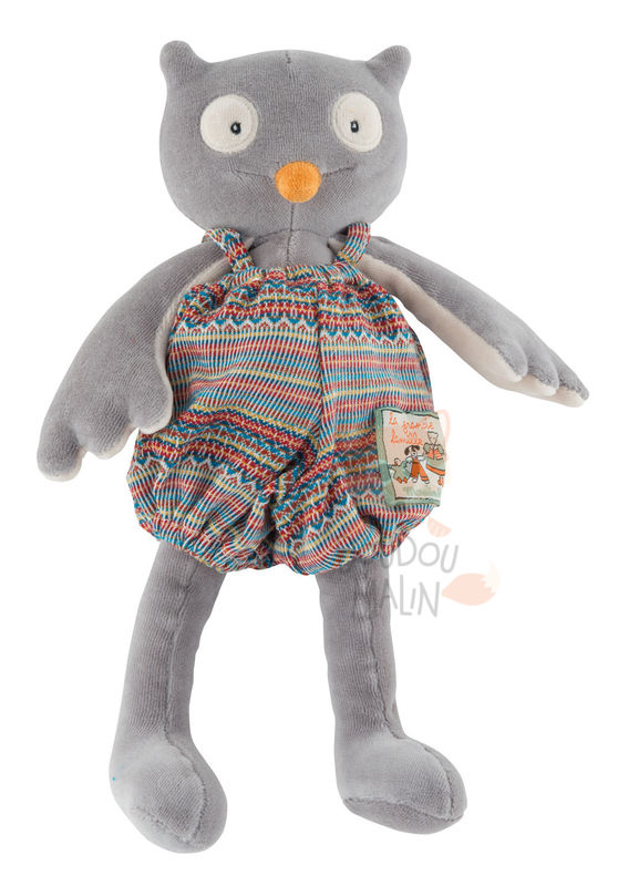  grande famille peluche isidore hibou gris salopette 